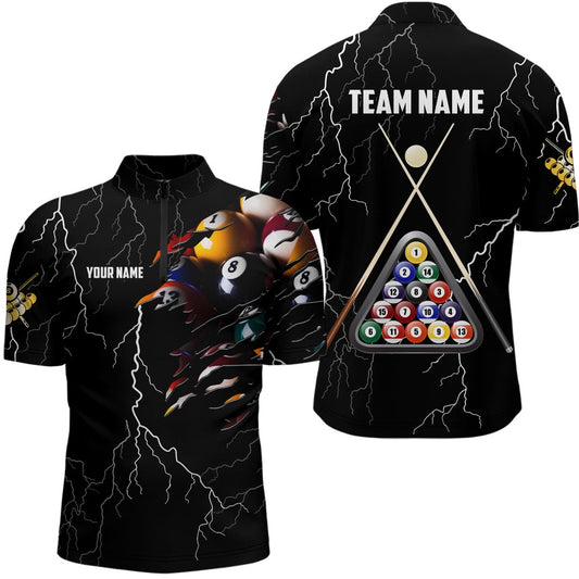 Billiard Polo Shirts, Personalized Thunder Billiard Ball 3D Polo Shirts Custom Billiard Pool Balls Jerseys, Billiards Team Shirts