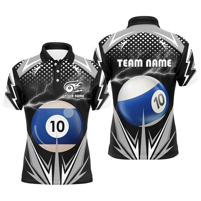 Billiard Polo Shirts, Personalized Thunder Black 10 Ball Billiard 3D Polo Shirts, 10 Ball Billiard Team Jerseys, Billiards Team Shirts