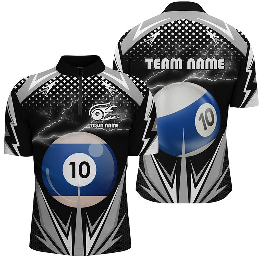 Billiard Polo Shirts, Personalized Thunder Black 10 Ball Billiard 3D Polo Shirts, 10 Ball Billiard Team Jerseys, Billiards Team Shirts