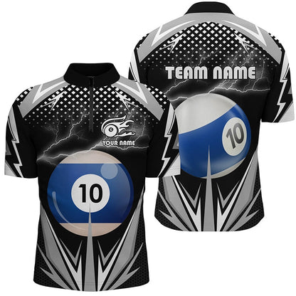 Billiard Polo Shirts, Personalized Thunder Black 10 Ball Billiard 3D Polo Shirts, 10 Ball Billiard Team Jerseys, Billiards Team Shirts