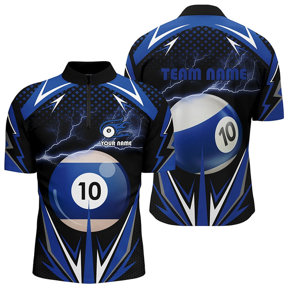 Billiard Polo Shirts, Personalized Thunder Blue 10 Ball Billiard 3D Polo Shirts, Custom 10 Ball Billiard Jerseys, Billiards Team Shirts