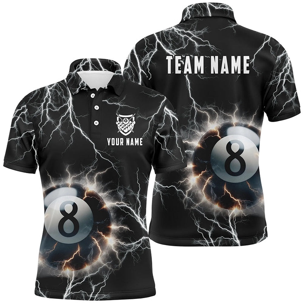 Billiard Polo Shirts, Personalized Thunder Lighting 8 Ball Billiard 3D Polo Shirts, Billiards Team Shirts