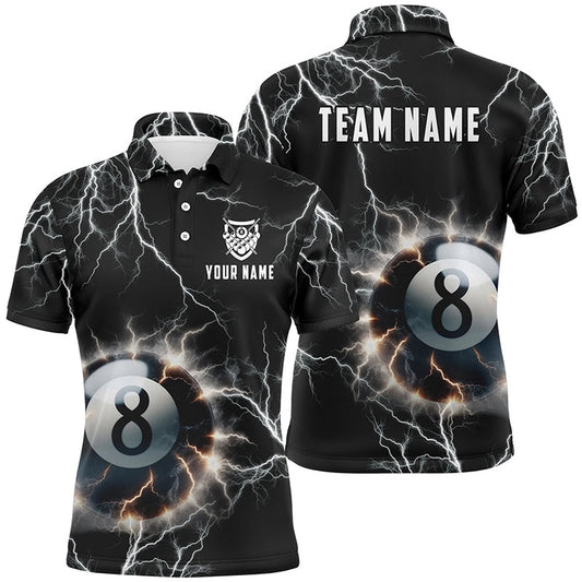 Billiard Polo Shirts, Personalized Thunder Lighting 8 Ball Billiard 3D Polo Shirts, Billiards Team Shirts