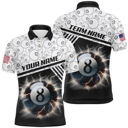 Billiard Polo Shirts, Personalized Thunder Lighting 8 Ball Billiard 3D Polo Shirts, Custom 8 Ball Pool Jerseys, Billiards Team Shirts