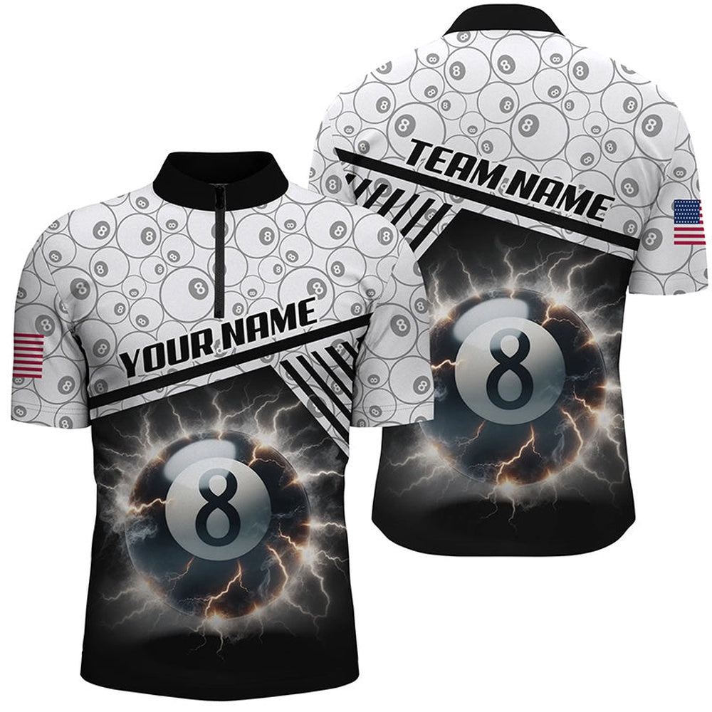 Billiard Polo Shirts, Personalized Thunder Lighting 8 Ball Billiard 3D Polo Shirts, Custom 8 Ball Pool Jerseys, Billiards Team Shirts