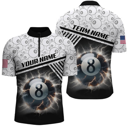 Billiard Polo Shirts, Personalized Thunder Lighting 8 Ball Billiard 3D Polo Shirts, Custom 8 Ball Pool Jerseys, Billiards Team Shirts