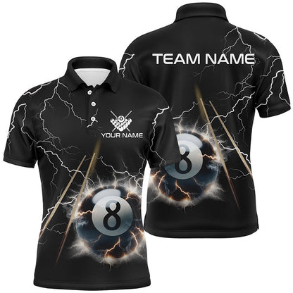 Billiard Polo Shirts, Personalized Thunder Lighting Black 8 Ball Billiard 3D Polo Shirts, Pool Balls Jerseys, Billiards Team Shirts