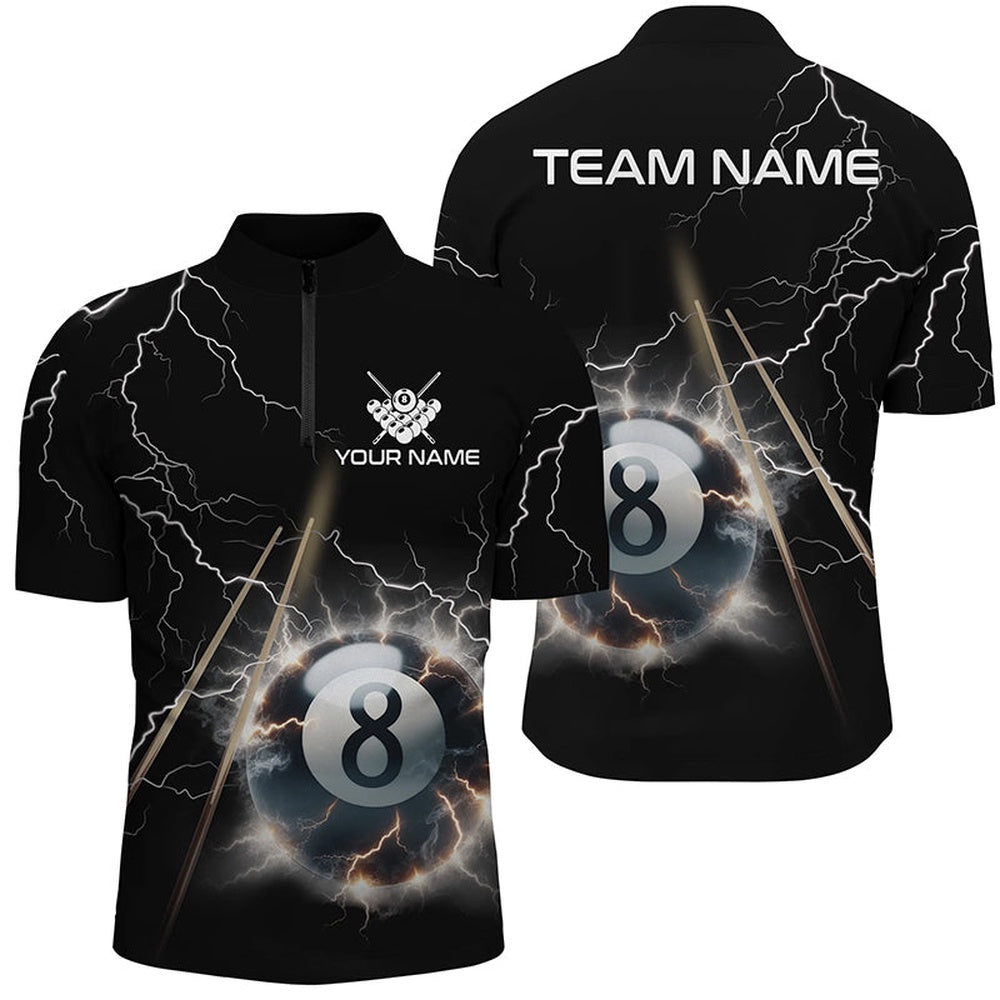Billiard Polo Shirts, Personalized Thunder Lighting Black 8 Ball Billiard 3D Polo Shirts, Pool Balls Jerseys, Billiards Team Shirts