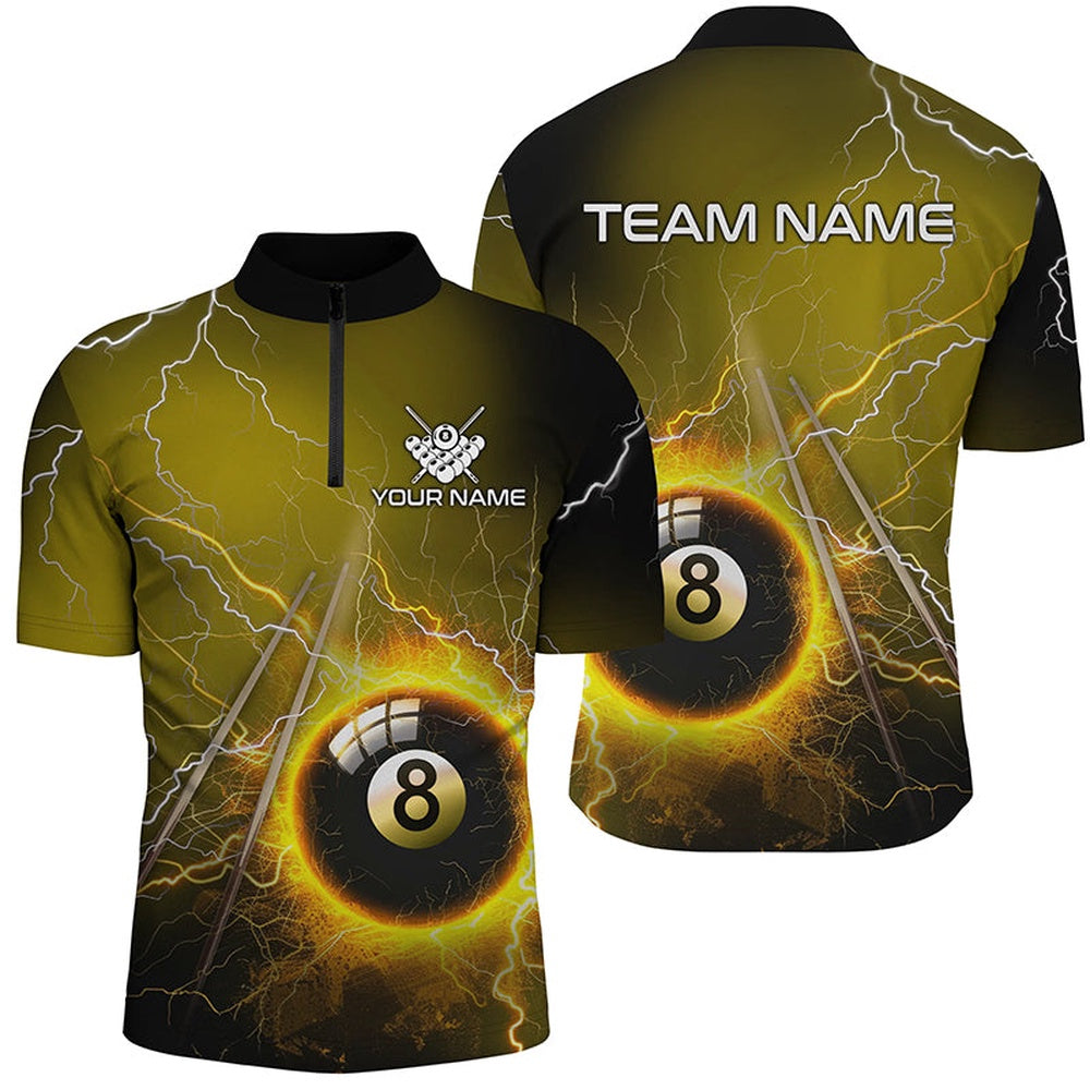 Billiard Polo Shirts, Personalized Thunder Lighting Yellow 8 Ball Billiard Polo Shirts Custom 8 Ball Pool Jerseys, Billiards Team Shirts