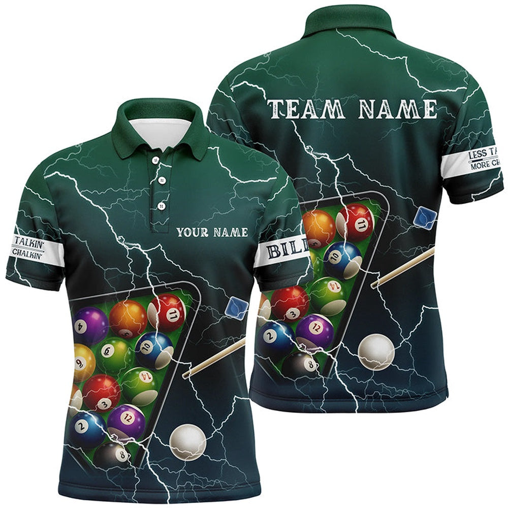 Billiard Polo Shirts, Personalized Thunder Lightning Green Version Billiard Polo Shirts, Billiard Balls Shirts, Billiards Team Shirts
