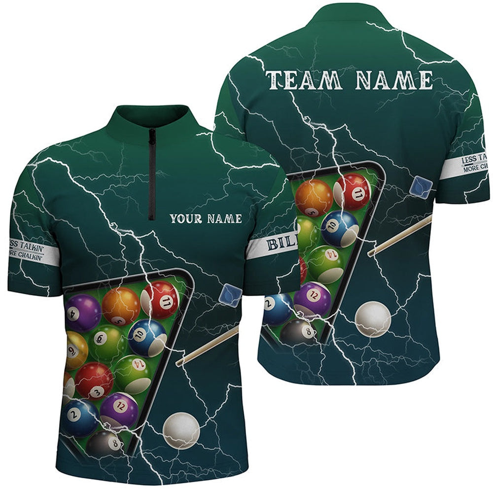 Billiard Polo Shirts, Personalized Thunder Lightning Green Version Billiard Polo Shirts, Billiard Balls Shirts, Billiards Team Shirts