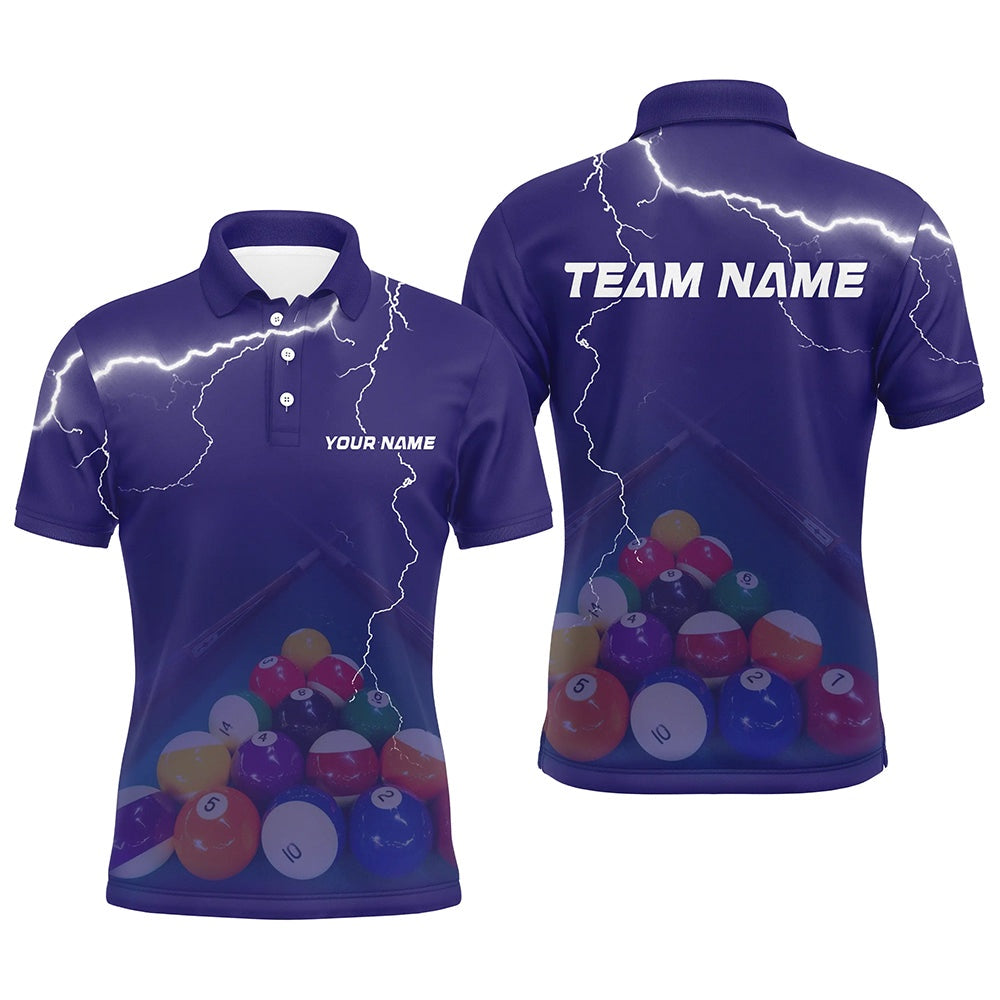 Billiard Polo Shirts, Personalized Thunder Purple Billiards Shirts Billiards Team Shirts Custom Billiard Jerseys, Billiards Team Shirts