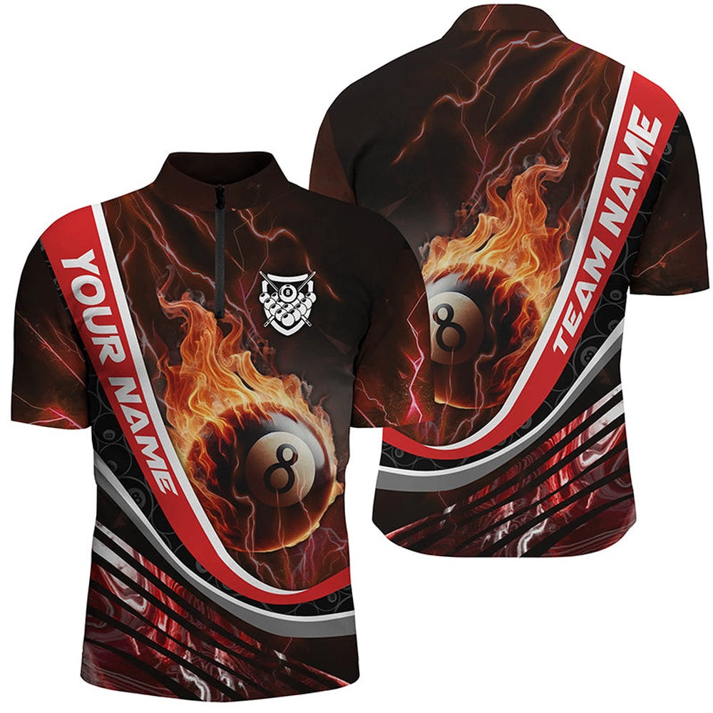 Billiard Polo Shirts, Personalized Thunder Red Fire 8 Ball Billiard 3D Polo Shirts, 8 Ball Pool Jerseys, Billiards Team Shirts
