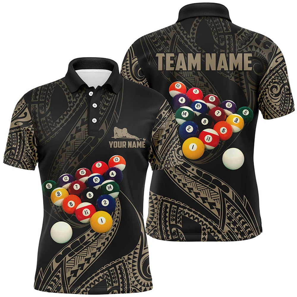 Billiard Polo Shirts, Personalized Tribal Pattern Billiard Polo Shirts, Custom Player Billiards Pool Jerseys, Billiards Team Shirts