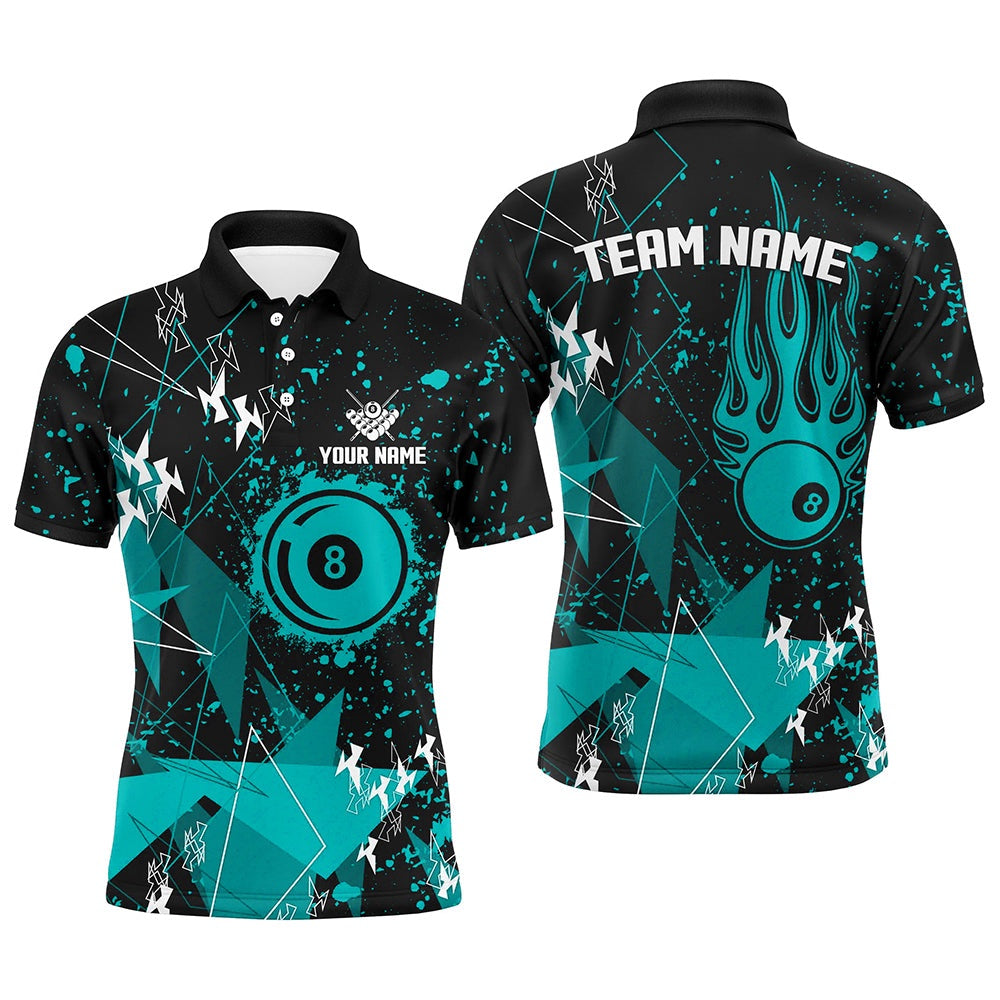 Billiard Polo Shirts, Personalized Turquoise Grunge Billiard Shirts, Billiards Jerseys For Pool Player, Billiards Team Shirts