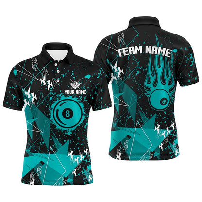 Billiard Polo Shirts, Personalized Turquoise Grunge Billiard Shirts, Billiards Jerseys For Pool Player, Billiards Team Shirts