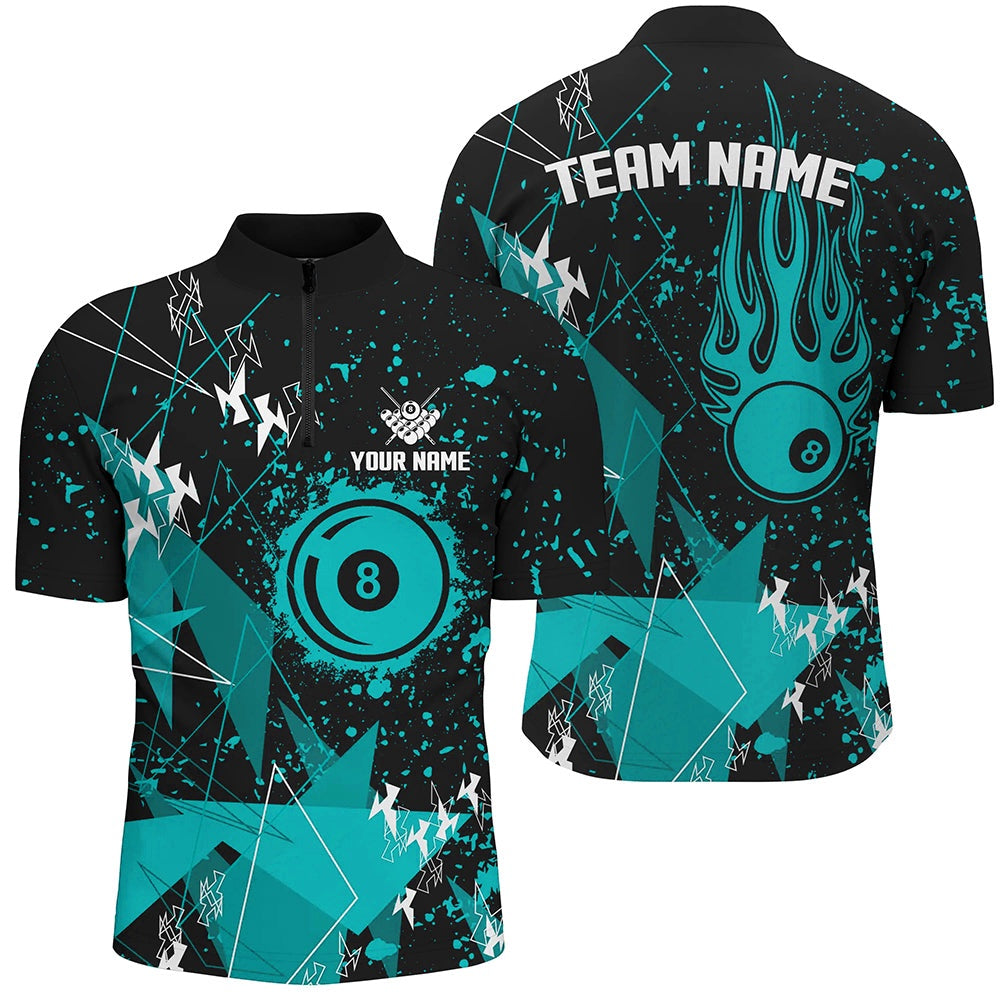 Billiard Polo Shirts, Personalized Turquoise Grunge Billiard Shirts, Billiards Jerseys For Pool Player, Billiards Team Shirts