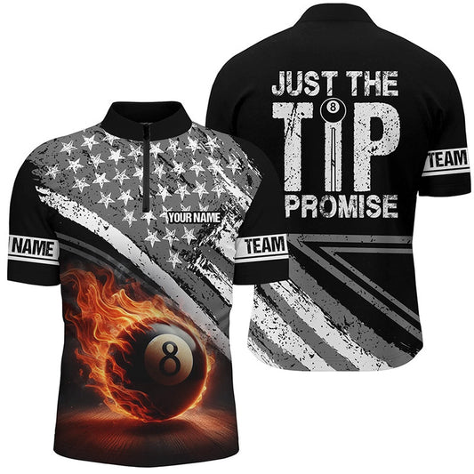 Billiard Polo Shirts, Personalized US Flag 8 Ball 3D Polo Shirts, Just The Tip I Promise Billiard Jerseys, Billiards Team Shirts