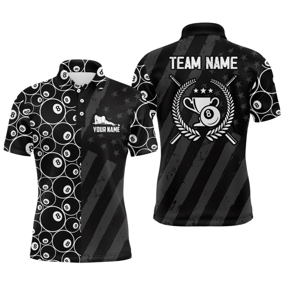 Billiard Polo Shirts, Personalized US Flag 8 Ball Billiard 3D Polo Shirts, Billiard 8 Ball Trophy Emblem Jerseys, Billiards Team Shirts