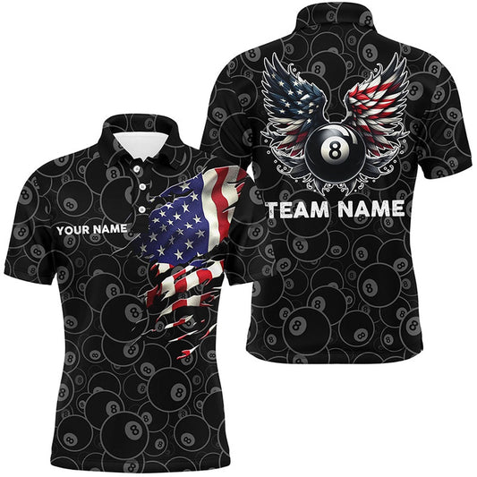 Billiard Polo Shirts, Personalized US Flag 8 Ball Billiard 3D Polo Shirts, Billiards Team Shirts