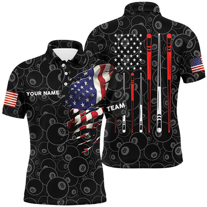Billiard Polo Shirts, Personalized US Flag 8 Ball Billiard Polo Shirts, Custom US Flag Sticks Billiard Shirts, Billiards Team Shirts