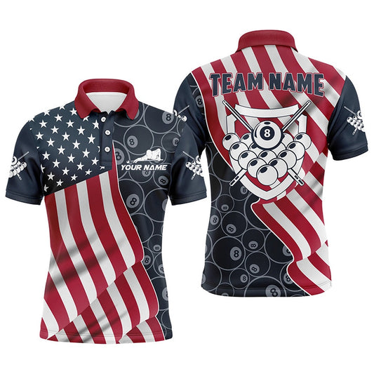 Billiard Polo Shirts, Personalized US Flag 8 Ball Pattern Billiard 3D Polo Shirts, Custom Pool Player Jerseys, Billiards Team Shirts