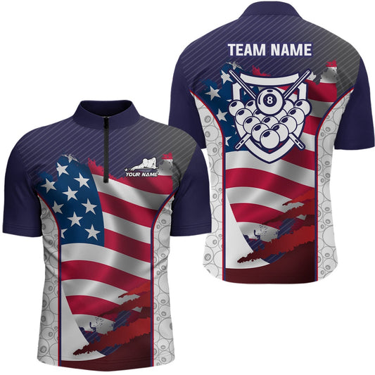 Billiard Polo Shirts, Personalized US Flag 8 Ball Pattern Billiards 3D Polo Shirts, Billiards Jerseys, Billiards Team Shirts