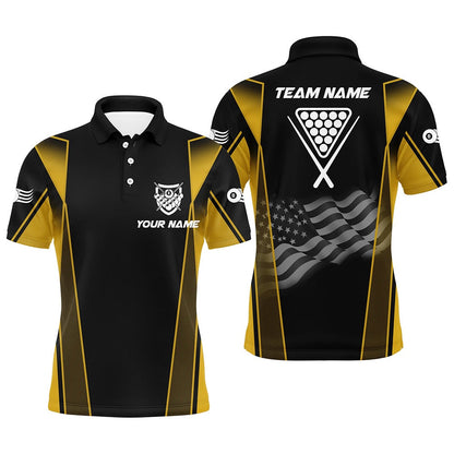 Billiard Polo Shirts, Personalized US Flag 8 Ball Pool 3D Polo Shirts, Style Black Yellow Billiard Balls Jerseys, Billiards Team Shirts
