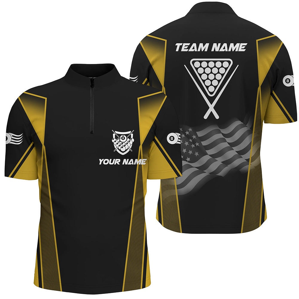 Billiard Polo Shirts, Personalized US Flag 8 Ball Pool 3D Polo Shirts, Style Black Yellow Billiard Balls Jerseys, Billiards Team Shirts
