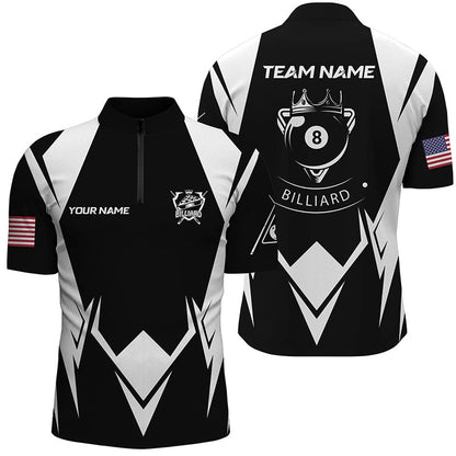 Billiard Polo Shirts, Personalized US Flag 8 Ball Pool Black White Billiard Polo Shirts, Custom Billiard Jerseys, Billiards Team Shirts