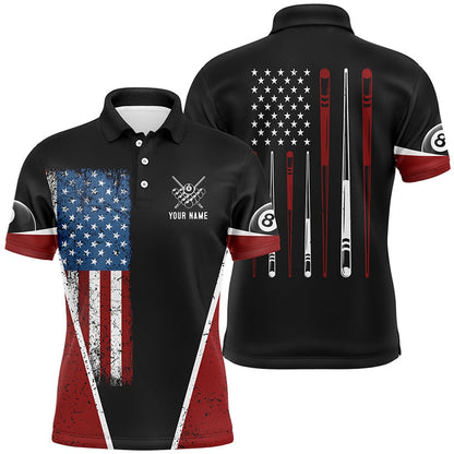 Billiard Polo Shirts, Personalized US Flag 8 Ball Pool Polo Shirts, Custom American Flag Sticks Billiard Shirts, Billiards Team Shirts