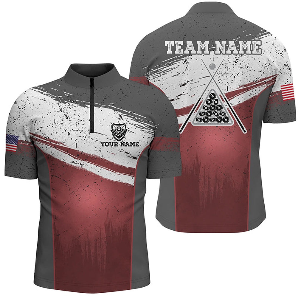 Billiard Polo Shirts, Personalized US Flag 8 Ball Pool Polo Shirts, Red Grunge Billiard Balls Jerseys, Billiards Team Shirts