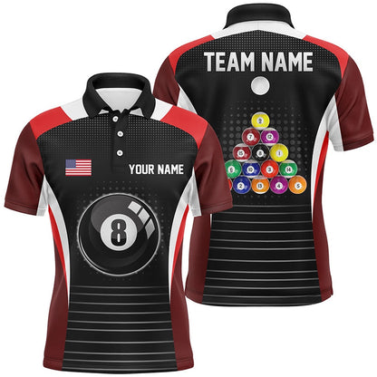 Billiard Polo Shirts, Personalized US Flag 8 Ball Pool Red Black Billiard Polo Shirts, Billiard Balls Jerseys, Billiards Team Shirts