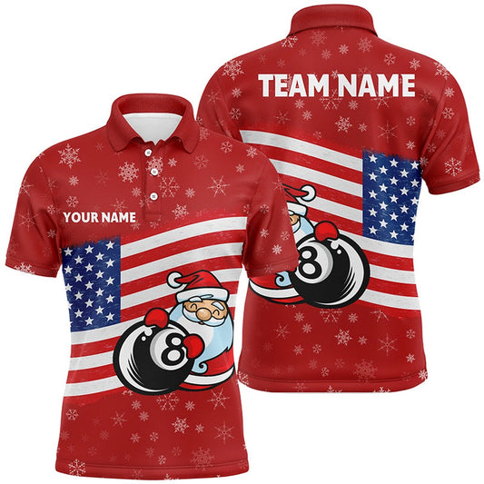 Billiard Polo Shirts, Personalized US Flag 8 Ball Pool With Santa Christmas Billiard Polo Shirts, Billiards Team Shirts