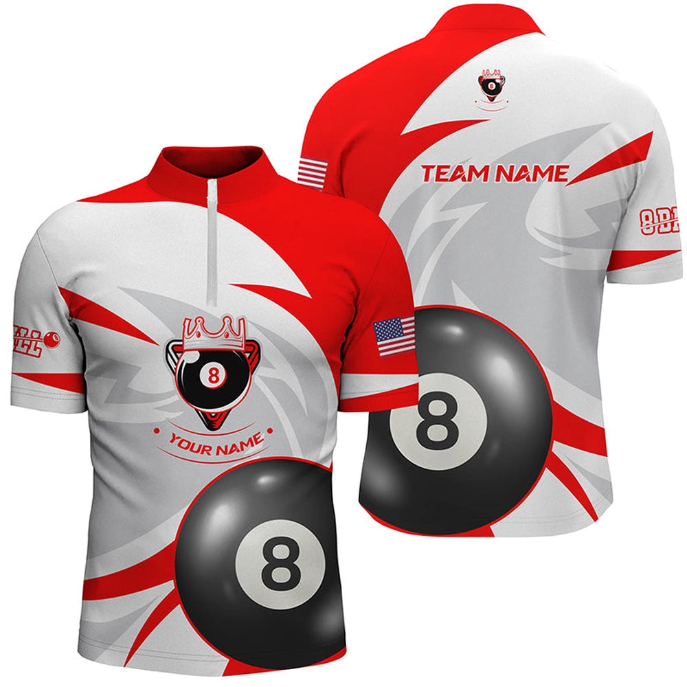 Billiard Polo Shirts, Personalized US Flag 8 Ball Red White Billiard Polo Shirts, Billiards Team Shirts, Billiards Team Shirts