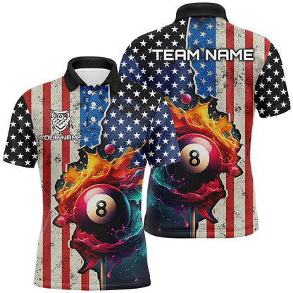 Billiard Polo Shirts, Personalized US Flag Billiard 3D Polo Shirts, Colorful Paint Splash 8 Ball Billiard Jerseys, Billiards Team Shirts
