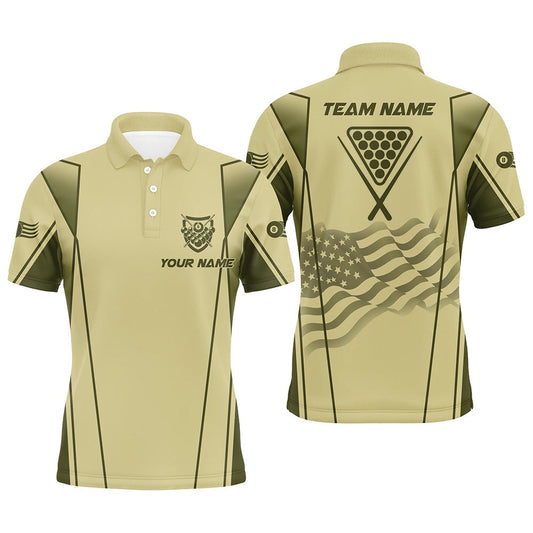 Billiard Polo Shirts, Personalized US Flag Billiard 8 Ball Pool 3D Polo Shirts, Green Billiard Balls Team Jerseys, Billiards Team Shirts