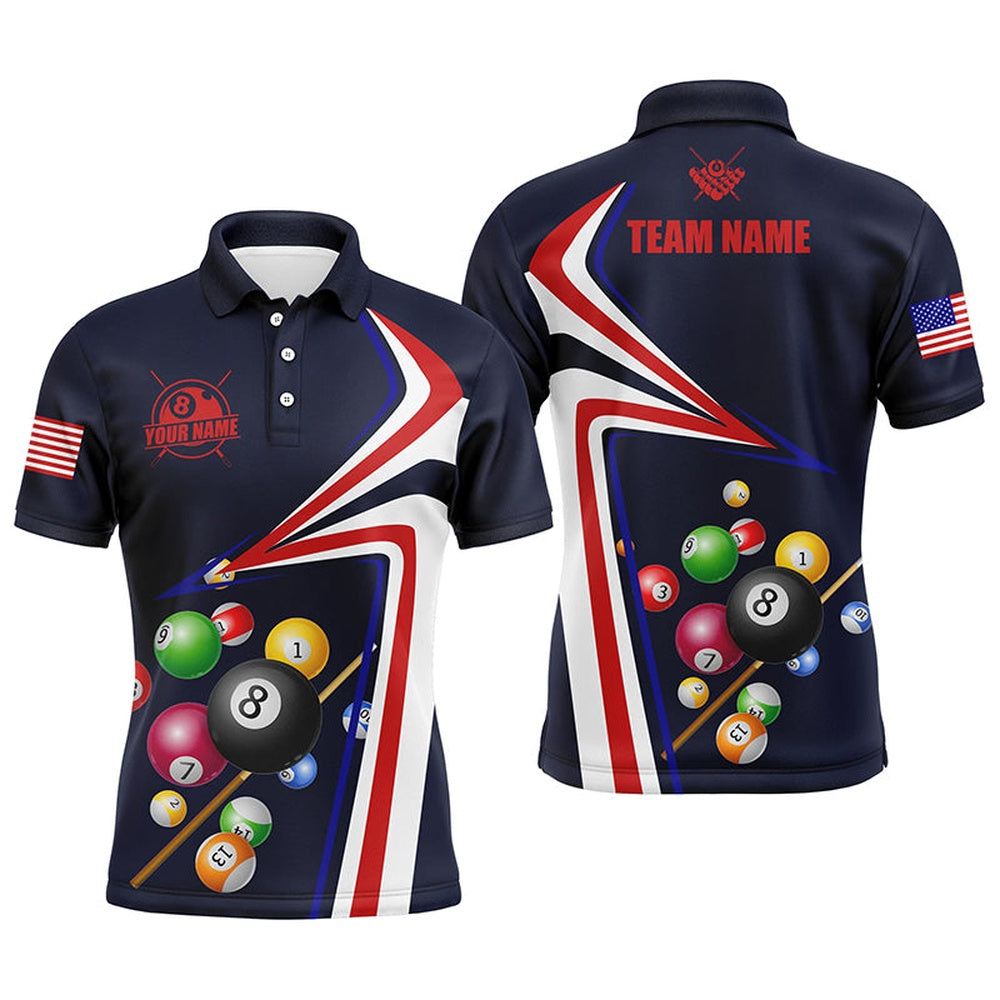 Billiard Polo Shirts, Personalized US Flag Billiard Balls 3D Polo Shirts, Custom 8 Ball Billiards Jerseys, Billiards Team Shirts