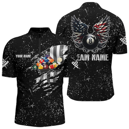 Billiard Polo Shirts, Personalized US Flag Billiard Balls 3D Polo Shirts, Funny Billiard 8 Ball Wings Jerseys, Billiards Team Shirts
