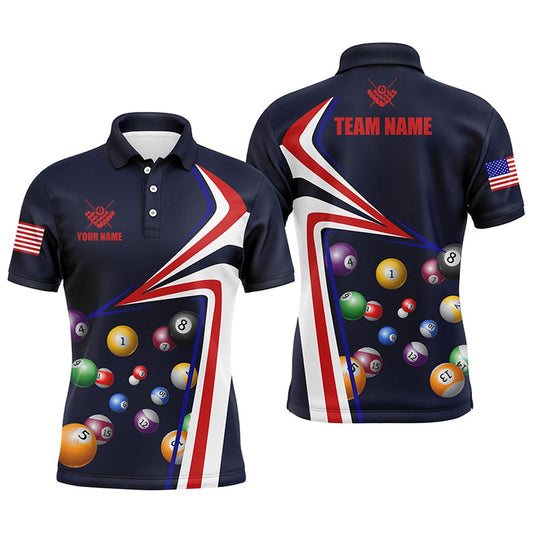 Billiard Polo Shirts, Personalized US Flag Billiard Balls Polo Shirts, Custom 8 Ball Pool Jerseys, Billiards Team Shirts