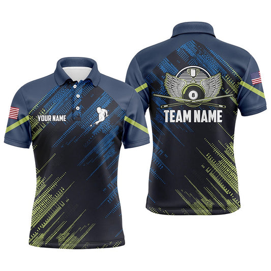 Billiard Polo Shirts, Personalized US Flag Billiards Green Blue Polo Shirts, 3D Funny Billiards Teams Jerseys, Billiards Team Shirts