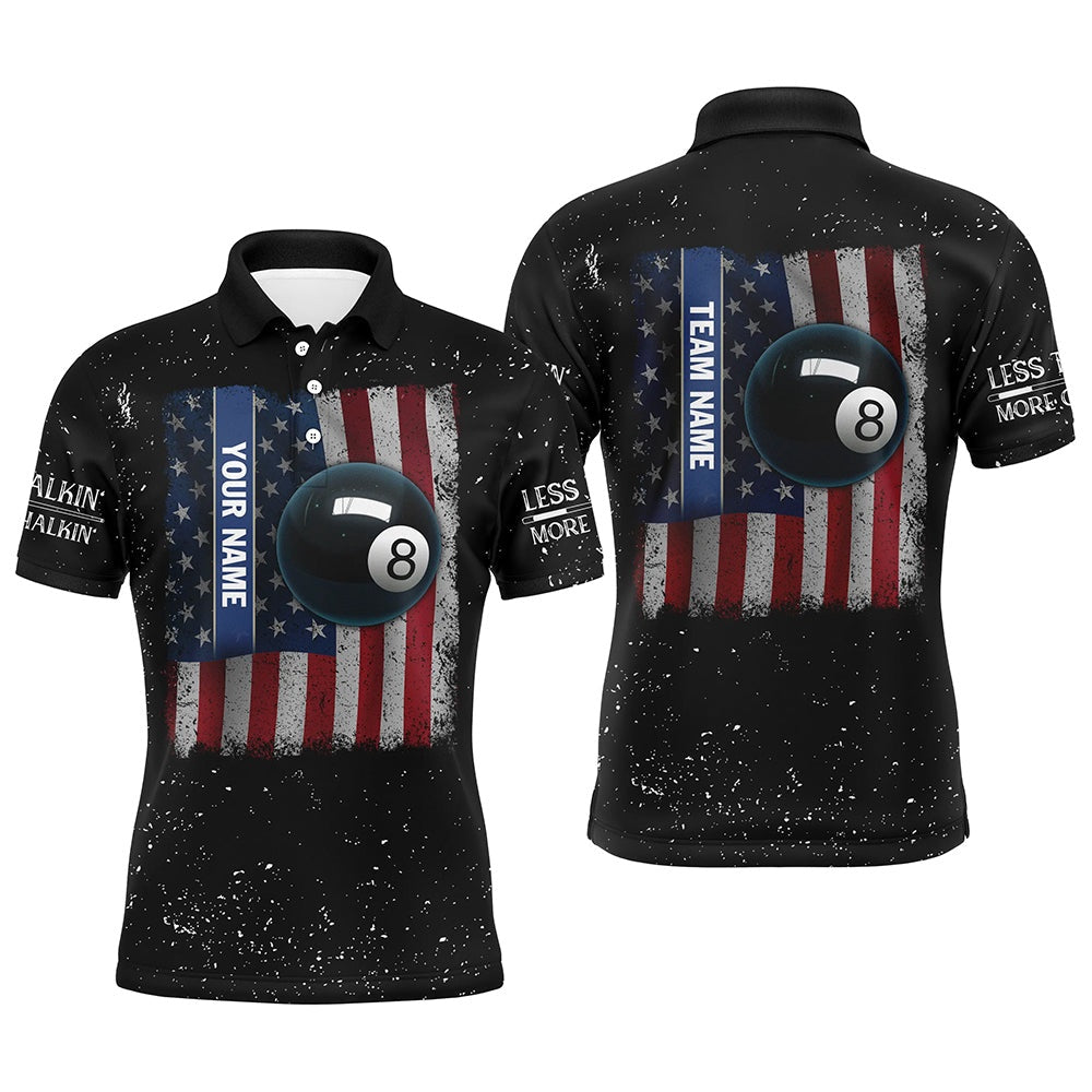 Billiard Polo Shirts, Personalized US Flag Patriotic 8 Ball Pool Billiards Polo Shirts, Custom Billiards Jerseys, Billiards Team Shirts
