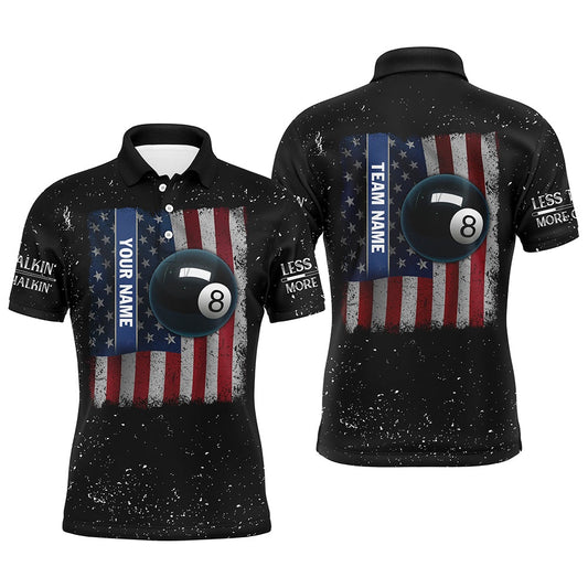 Billiard Polo Shirts, Personalized US Flag Patriotic 8 Ball Pool Billiards Polo Shirts, Custom Billiards Jerseys, Billiards Team Shirts