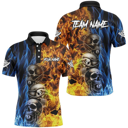 Billiard Polo Shirts, Personalized Unique Skull Fire Water 3D Billiard Shirts, Billiard Jersey Apparel For Team, Billiards Team Shirts