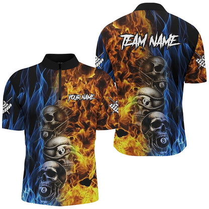 Billiard Polo Shirts, Personalized Unique Skull Fire Water 3D Billiard Shirts, Billiard Jersey Apparel For Team, Billiards Team Shirts