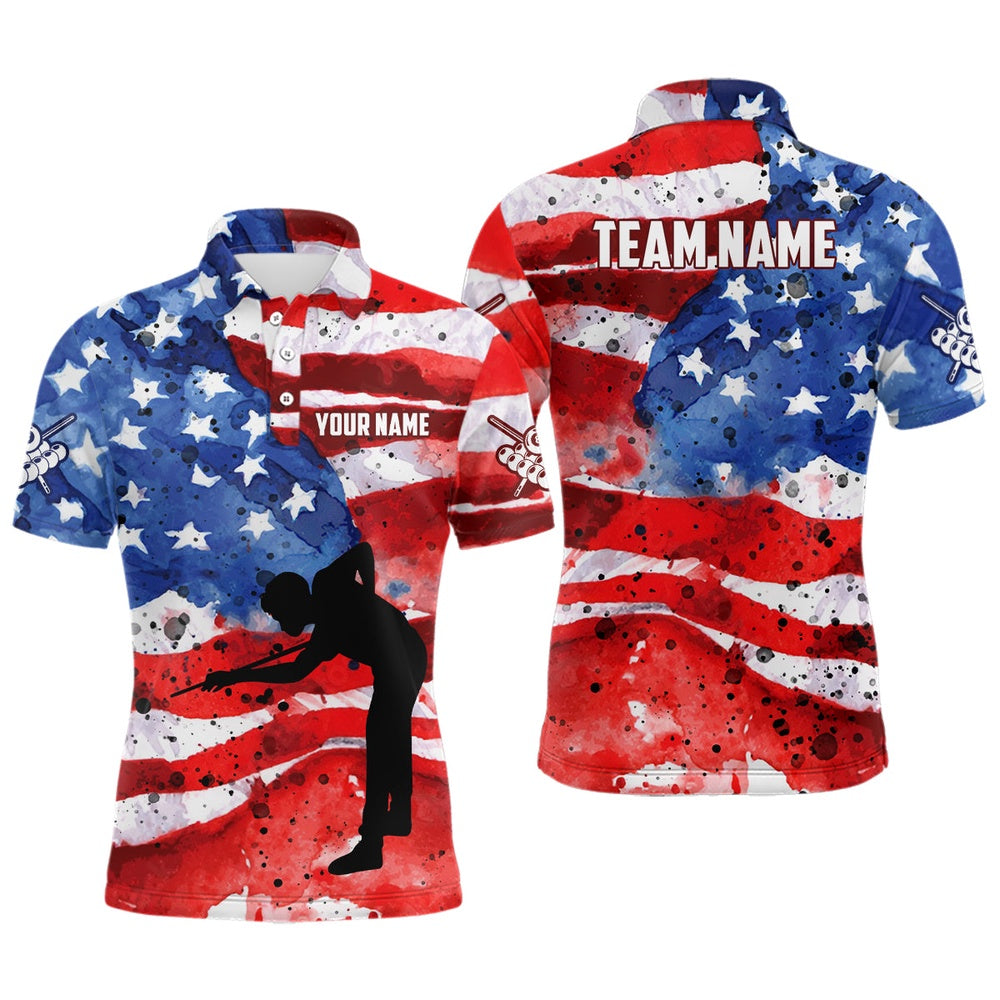 Billiard Polo Shirts, Personalized Usa Flag Billiard Player Polo Shirts, Patriotic American Flag Billiard Shirts, Billiards Team Shirts