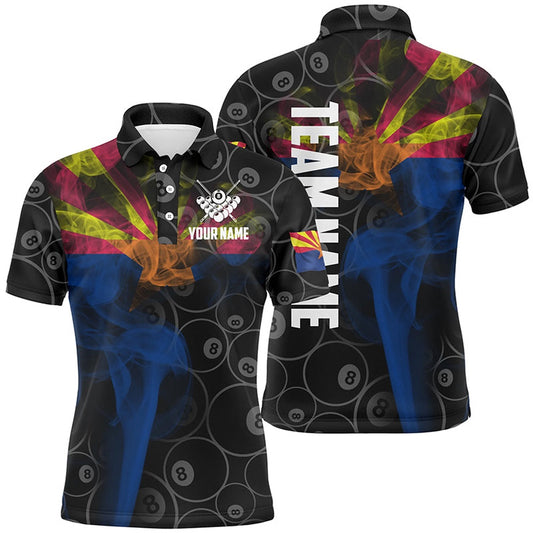 Billiard Polo Shirts, Personalized Vintage Smoke Arizona Flag Billiard Polo Shirts, 8 Ball Pool Team Jerseys, Billiards Team Shirts