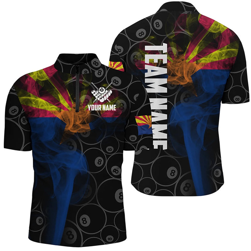 Billiard Polo Shirts, Personalized Vintage Smoke Arizona Flag Billiard Polo Shirts, 8 Ball Pool Team Jerseys, Billiards Team Shirts