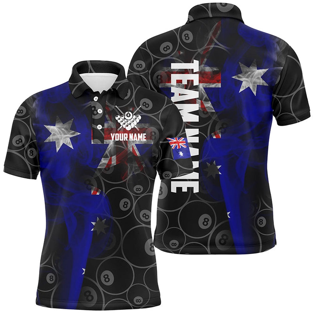 Billiard Polo Shirts, Personalized Vintage Smoke Australian Flag Billiard Polo Shirts, 8 Ball Pool Team Jerseys, Billiards Team Shirts