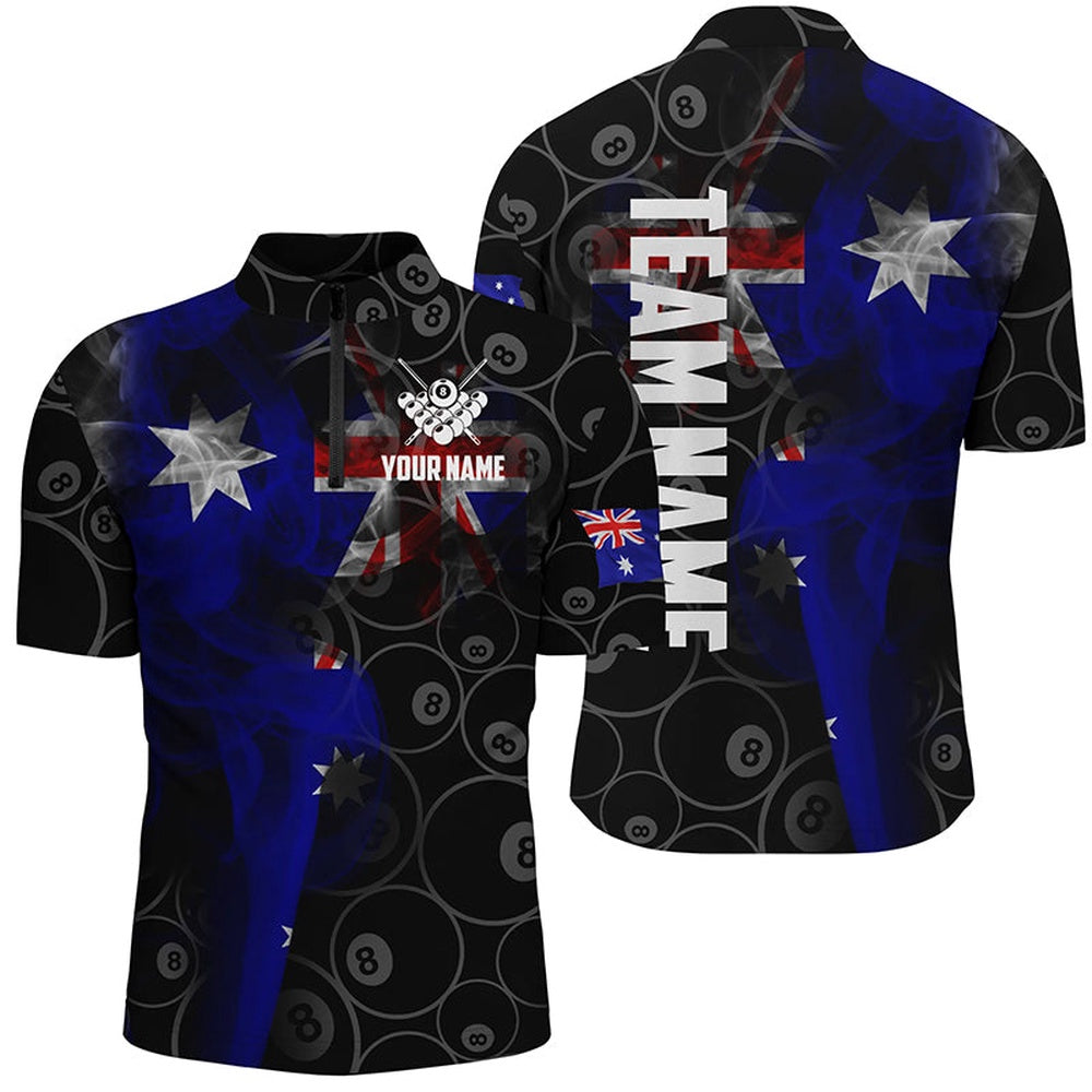Billiard Polo Shirts, Personalized Vintage Smoke Australian Flag Billiard Polo Shirts, 8 Ball Pool Team Jerseys, Billiards Team Shirts